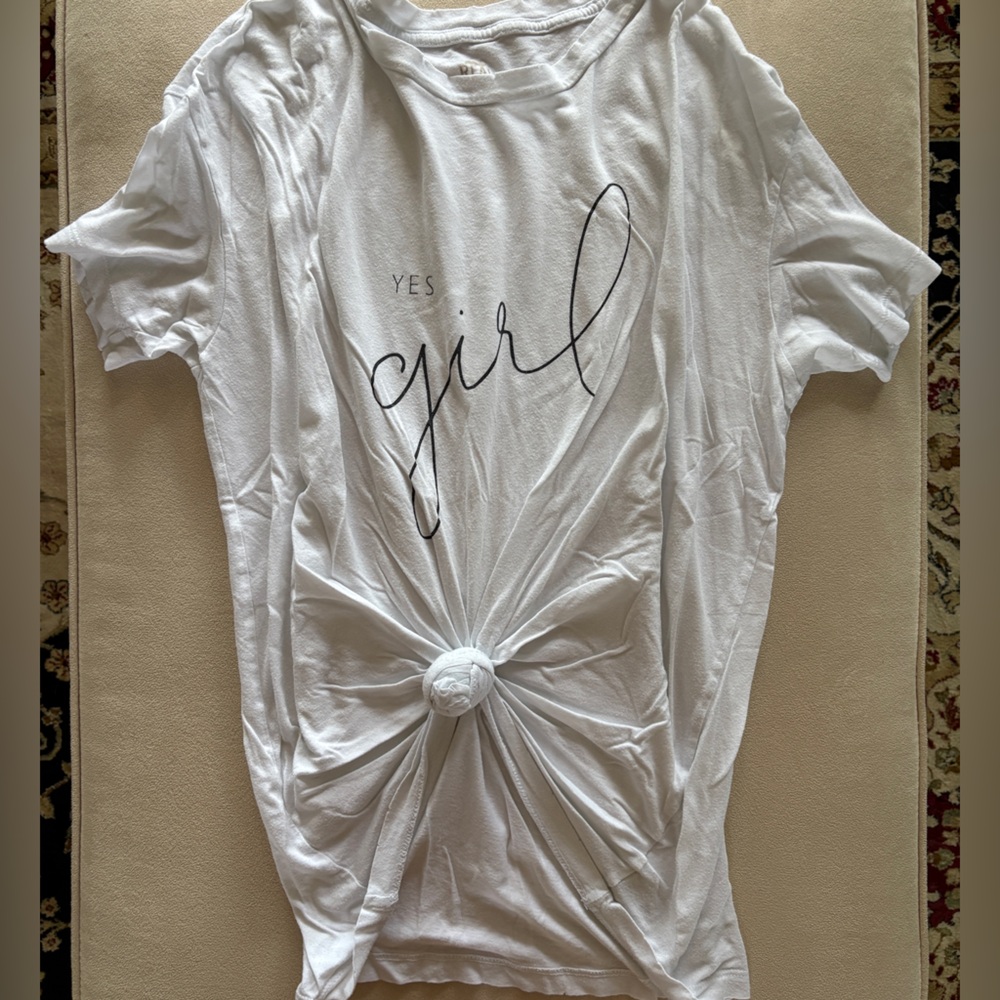 Woman’s “yes girl” loose fitting short sleeved crew neck Tshirt (small)